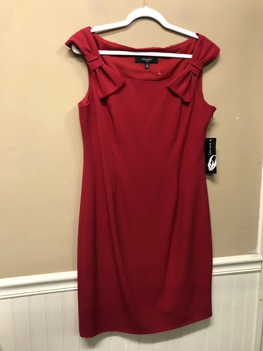 Nine West Red Dress Bow Shoulders SIze 12 NWT 128 eBay