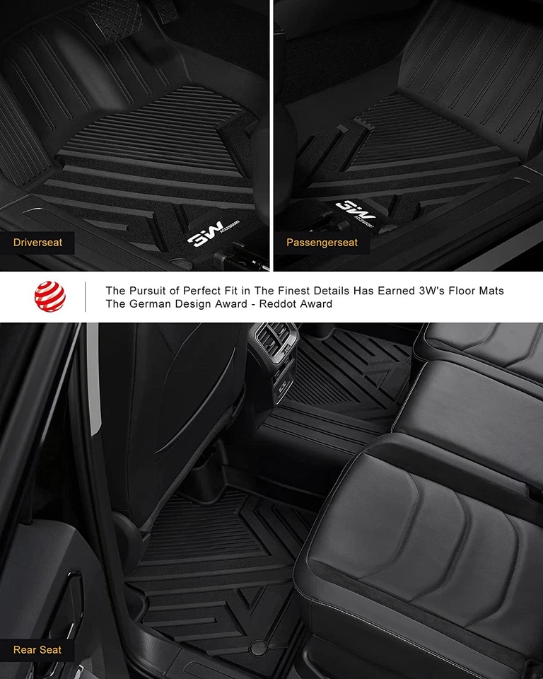 3W Floor Mats for Volkswagen Tiguan 2018-2024 TPE Car Floor Liners All Weather - Image 3 of 4