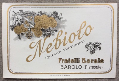 1930ca Nebiolo Fratelli Barale Barolo Piemonte original label Nebbiolo wine