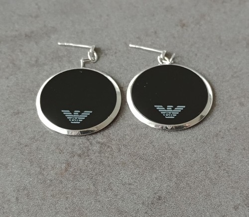 Emporio Armani Ohrringe, Sterling Silber 925 und schwarzer Onyx Ohrhänger Scheibe Ohrringe