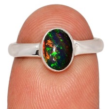 Smoked, Treated Genuine  Rare Chalama Black Opal 925 Silver Ring s.6 CR74359