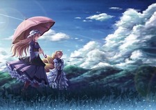 Landscape touhou anime girls sky clouds umbrella two Custom Gaming Mat Desk