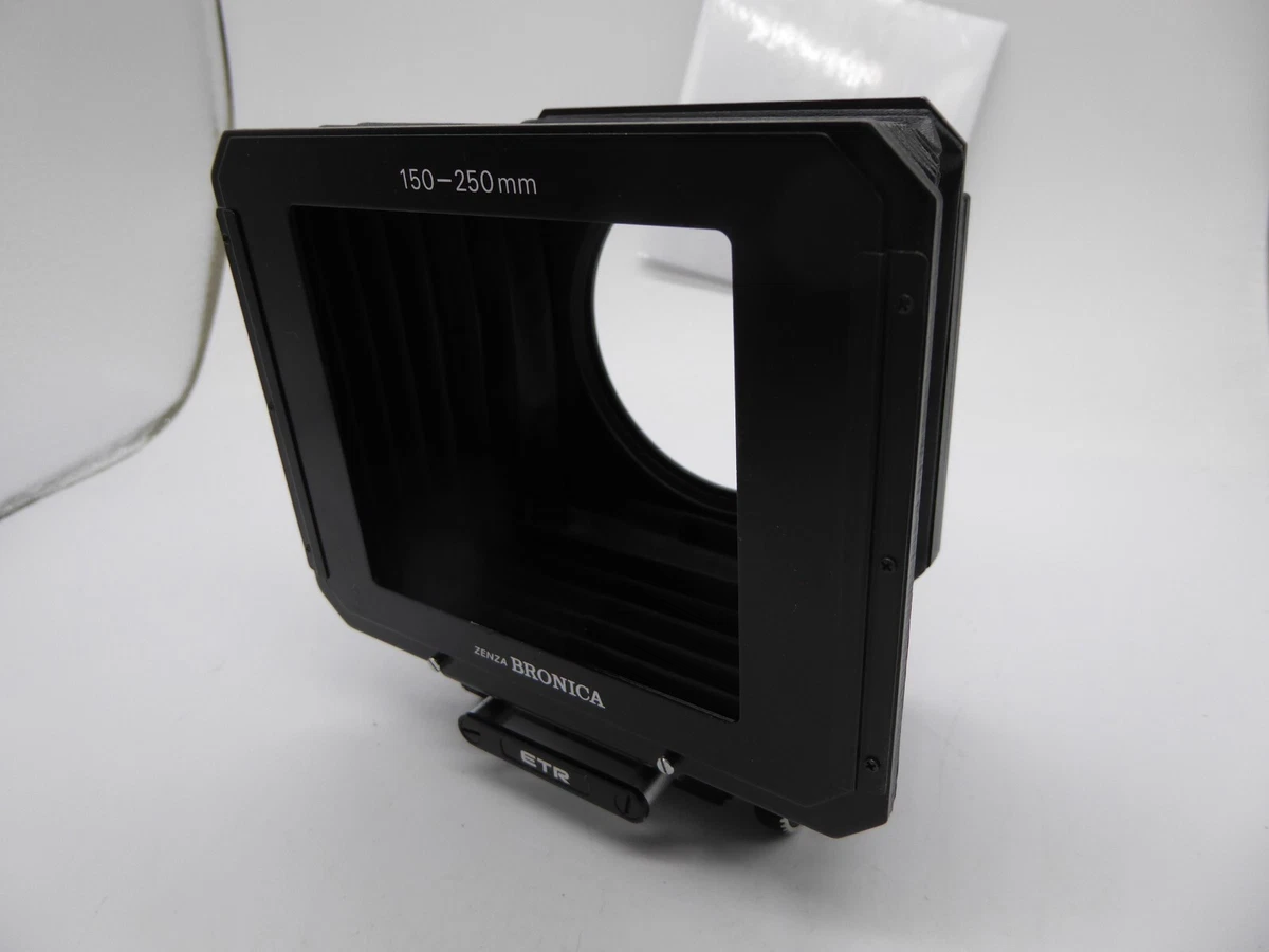 Zenza Bronica SQ with a 150 mm f 1 : 3.5 lens and lens hood