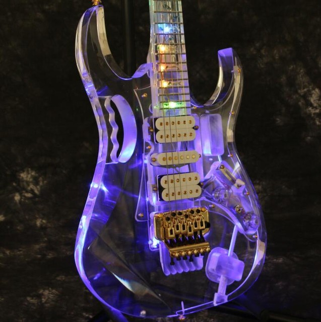 Customized Full acrylic LED Light Electric Guitar Crystal Flower Inlay