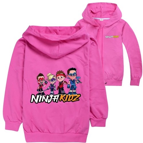 NINJA KIDZ Girls Boys Zipper Jacket Autumn Cartoon Fashion Hooded Outerwear Coat - Picture 13 of 22