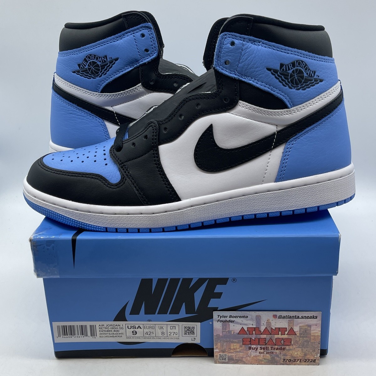 Size 9 - Jordan 1 Retro OG High UNC Toe Blue White Black M
