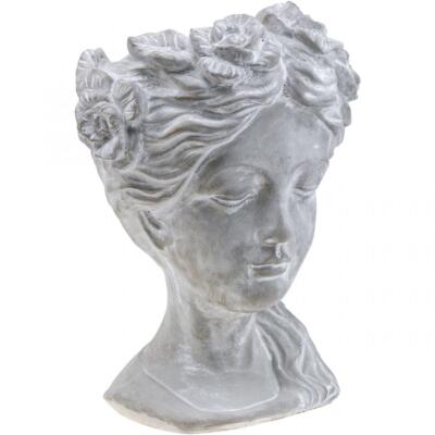 Pflanzkopf Beton Frauenbüste Übertopf Weiß Deko H34cm