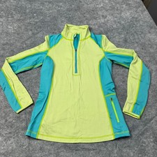 Title Nine Top Womens M Green Teal Blue Colorblock 1/4 Zip Pullover Golf Running