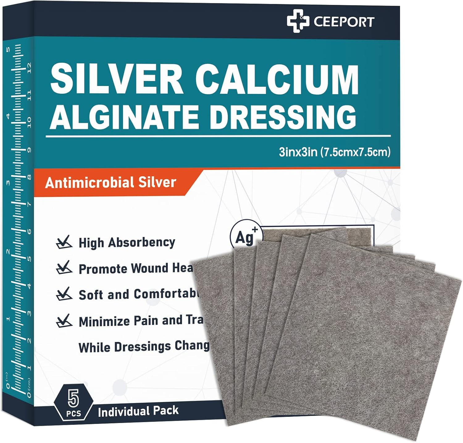 Alginate Wound Dressing 3 X 3.5 Individual Pack Highly Absorbent Dressing Gauze