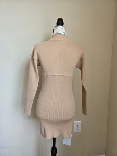 Lvir Vestido Suéter Acanalado Día Mini Mujer S Tostado Manga Larga Cremallera - Imagen 4 de 11