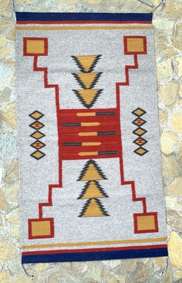 Western Geometric Navajo Style Rug 32x57 Inch Hand Woven Wool ZapotecTapestry