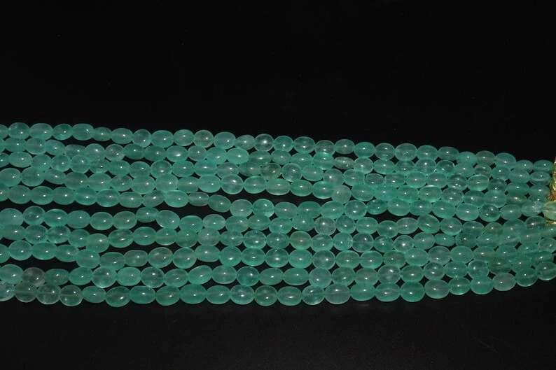 A++ Russischer Emarald Glatt Oval Edelstein 5 Schichten Strang Perlen Elegant... - Bild 3 von 4