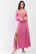 Thulian Pink Cut-Out Long Sleeve Deep Plunge V-Neck Slit Detail /1XL-2S-2M-1M-1L