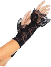 Leg Avenue Stretch Lace Guantlet Arm Warmers w Scalloped Lace Ruffle Trim Black
