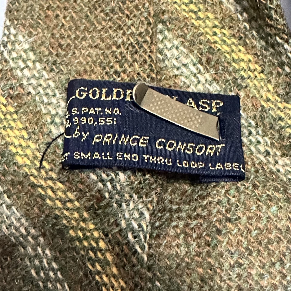 Corbata Vintage Prince Consort Lana Dorada Verde Amarillo Ancha Foto 3 de 4