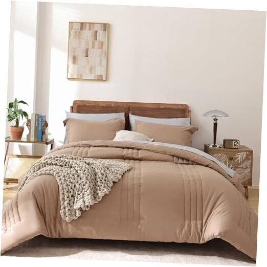 King Size Comforter Set 7 Pieces King Bedding 7 Piece-King (104”X90'') Taupe