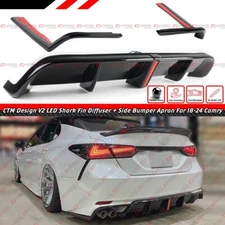 FOR 2018-2024 TOYOTA CAMRY CTM GLOSS BLACK LED REAR DIFFUSER + V2 SIDE EXTENSION