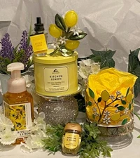 Bath & Body Works 6 Pc KITCHEN LEMON SET Wallflower PLUG, 3-wick CANDLE w/HOLDER