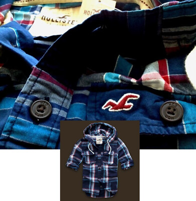 【New】Hollister Men's【HCO Seagull Logo Arrow Point Hoodie Shirt】Navy Plaid @Small