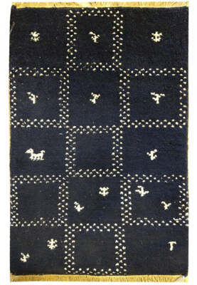 2x3' New Contemporary Hand-knotted Gabehh Midnight Blue Mat Rug#5237