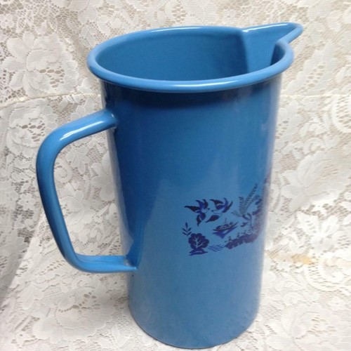 Antique, Rare, French Blue Willow Enamelware Set, Wash Bowl 16in-Pitcher 12in H - Picture 3 of 12