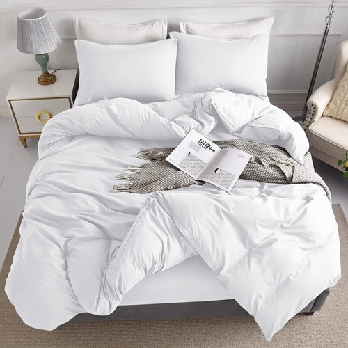 Cotton Bed Linen Fitted Sheets Duvet Cover White Hotel Bedding Set Double & King - Picture 29 of 60