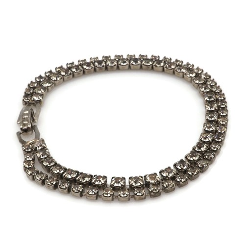 Vintage silberfarben 2 Strang 6 mm breit Kristall Strass Tennis Armband 7 Zoll - Bild 8 von 16