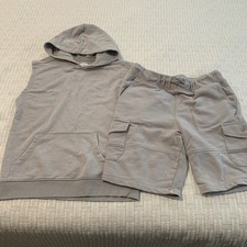 Boys Sleeveless Hoodie L  Cargo Short XL Set 2pc Wonder Nation Youth Grey