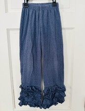 RuffleButts Girls' Blue Heather Pants with Ruffles and Elastic Waist Size 6