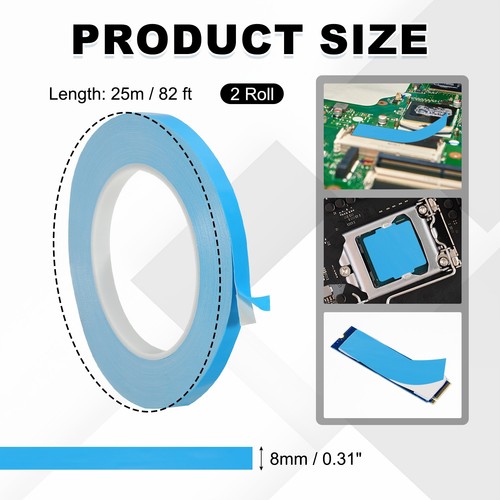 2 Rolls 25mx8mmx0.2mm Thermal Adhesive Tape Double Side Adhesive Thermal Tape - Zdjęcie 2 z 7