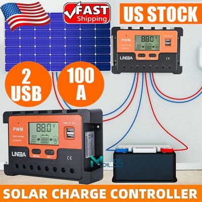 100A Solar Charge Street Light Controller 12V 24V 48V USB Battery PV Regulator
