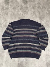 Vintage Men Wool Knit Sweater Patterned Multicolor Size Medium