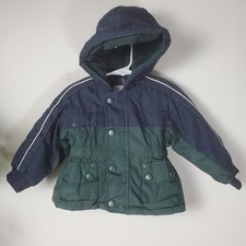 Wonderkids Navy and Green Winter Puffer Hooded Jacket Baby Size 18 Months