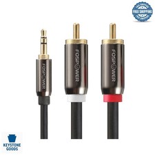 6FT Gold-Plated 3.5mm to RCA Stereo Audio Cable - Braided, Dual Male Connectors