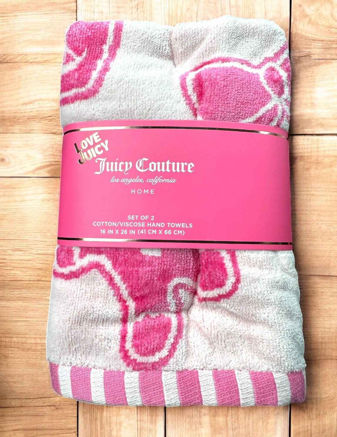 Juicy Couture Home 2 Set Of Pink Bow Logo And Gingerbread Hand Towel