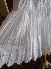 Antique 1910s/20s White Cotton Sleeveless Fitted Slip/Dress Whitework Embroidery