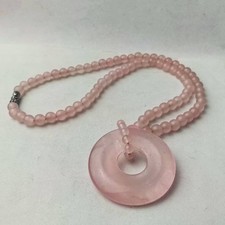 Chinese handmade carving Natural Pink jade bead safety buckle pendant necklace