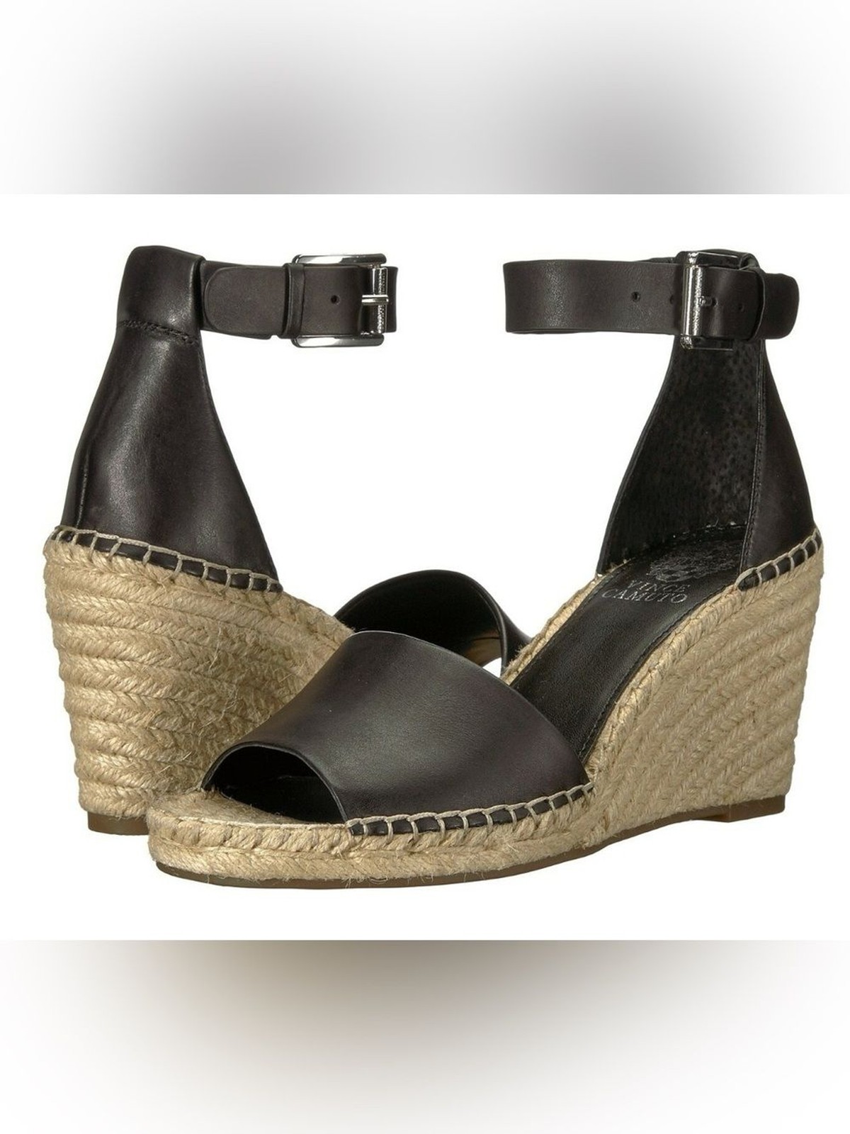 Vince Camuto Leera Ankle Strap Espadrille Wedge Sandals Black - Size 9