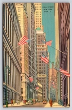 Wall Street New York City Linen Postcard Tichnor Bros