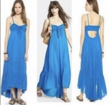 FREE PEOPLE Vibrant Blue  Totally Tubular Mosaic Maxi Dress  Size Small
