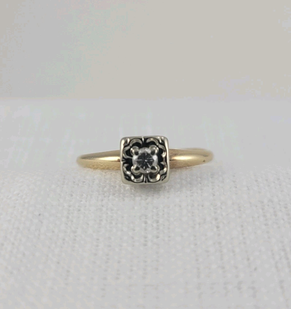 Vintage Diamond Solitaire Ring Square Illusion Se… - image 1
