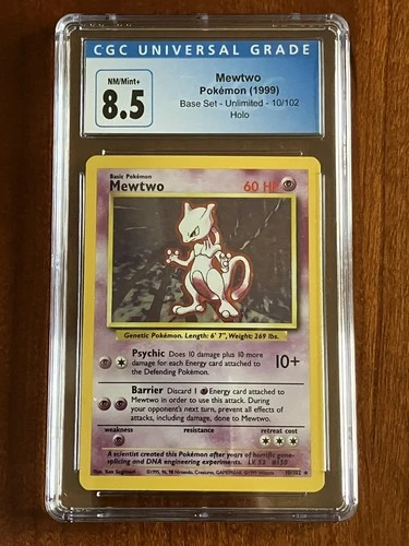 Pokemon Base Set Unlimited Mewtwo Holo 10/102 Vintage Pokémon Card CGC 8.5 NM+