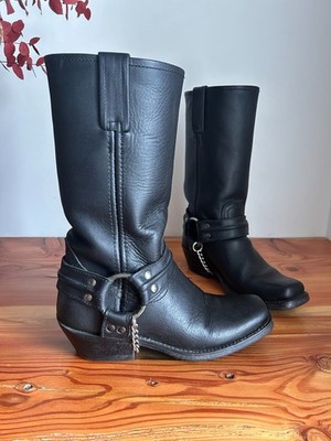 Caborca Black Womens Leather Harness Boots US 6 Cowgirl Western Biker Mexico