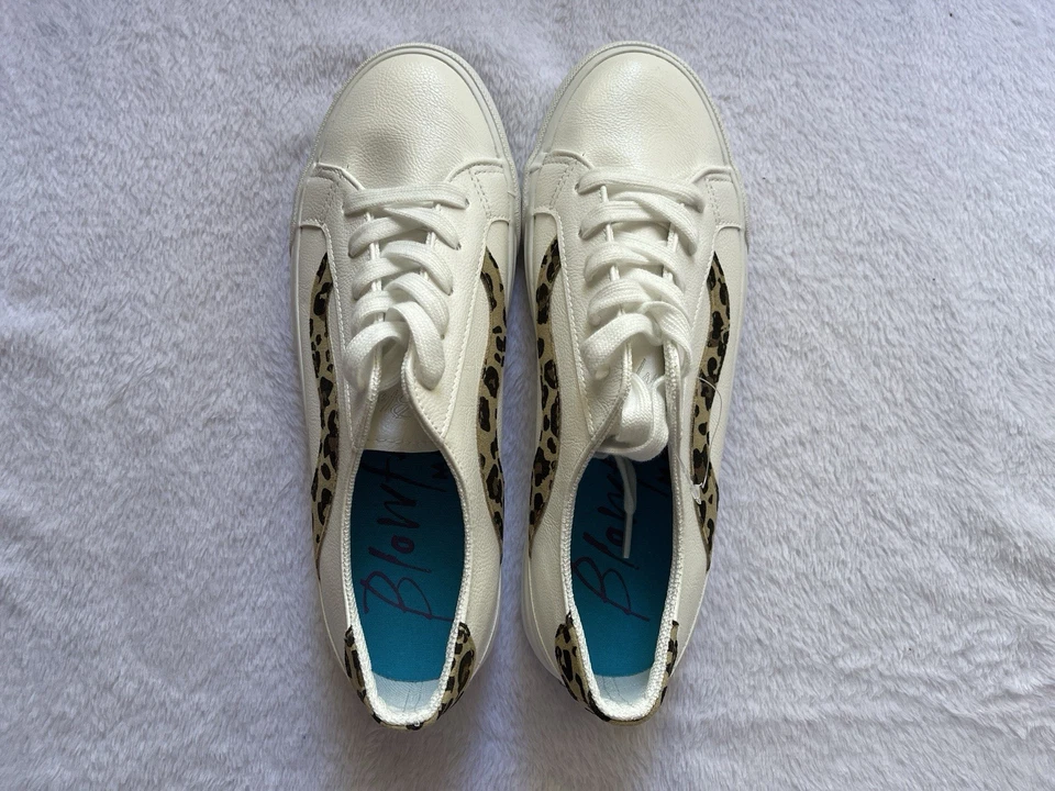 Blowfish Malibu Women’s Shoes White Leather Mavec-C Leopard Sneakers Size 8M - Image 4 of 4