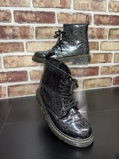 Girl  s Doc Martens Youth Glitter Lace Up Boots 1460 J Black  Cosmic Glitter US 3