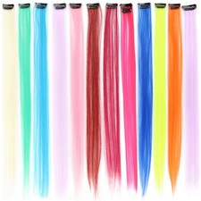 24 Pcs Hair Extension Clip Colorful Long Straight Hair Piece