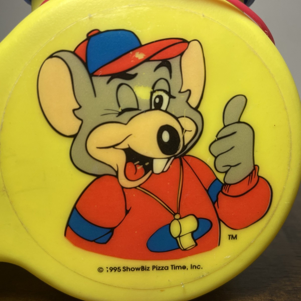 Vtg Chuck E. Cheese showbiz Pizza Time Plastic Whistle Cup W