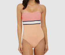 Vince Camuto Women's Pink Colorblocked Bandeau One-Piece Swimsuit Size 14