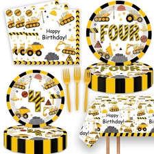 Construction 4th Birthday Party Supplies 51 PCS Dump Truck Tableware Decor