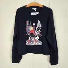 DKNY NYC Shopping Lady Sweatshirt Women s Size M Black Graphic Long sleeve NWT